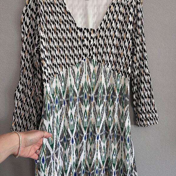 Chicos Ikat Tiered Hem Clip Ikat Maxi Dress Chicos Sz 00 US 2 40th Anniversary - Picture 6 of 14
